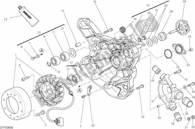 Toutes les pièces pour le Couvercle De Crnkcse Côté Pompe à Eau du Ducati Diavel Carbon FL AUS 1200 2017